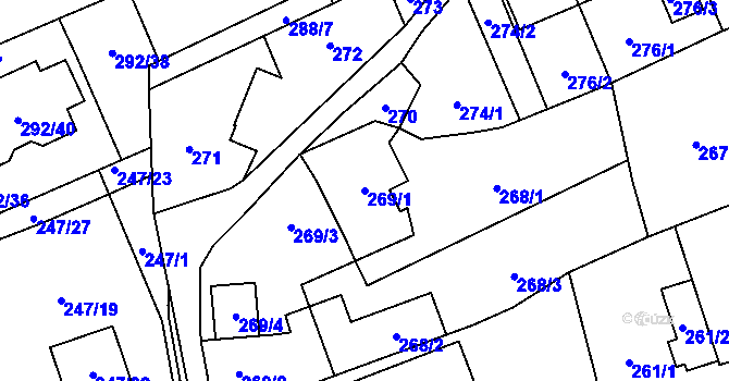 Parcela st. 269/1 v KÚ Hošťálkovice, Katastrální mapa