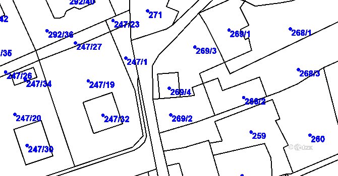Parcela st. 269/4 v KÚ Hošťálkovice, Katastrální mapa