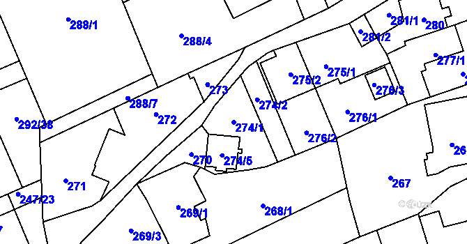 Parcela st. 274/1 v KÚ Hošťálkovice, Katastrální mapa
