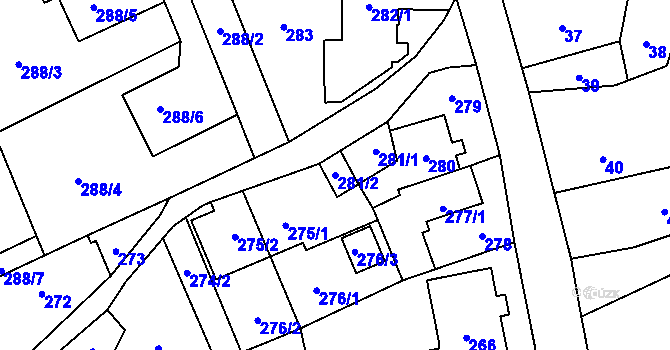 Parcela st. 281/2 v KÚ Hošťálkovice, Katastrální mapa