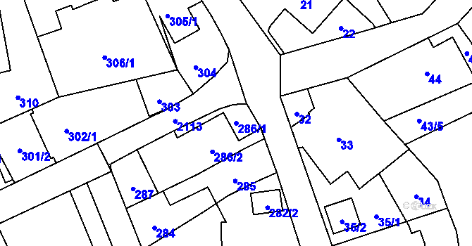 Parcela st. 286/1 v KÚ Hošťálkovice, Katastrální mapa