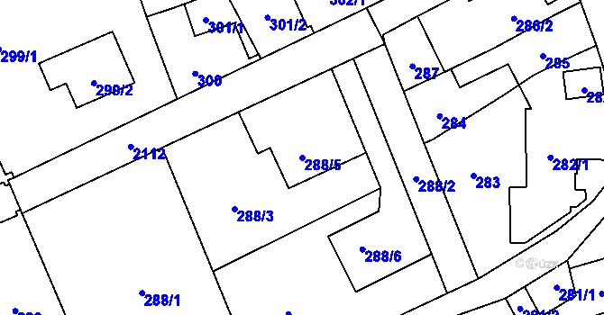 Parcela st. 288/5 v KÚ Hošťálkovice, Katastrální mapa