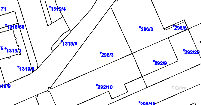 Parcela st. 296/3 v KÚ Hošťálkovice, Katastrální mapa