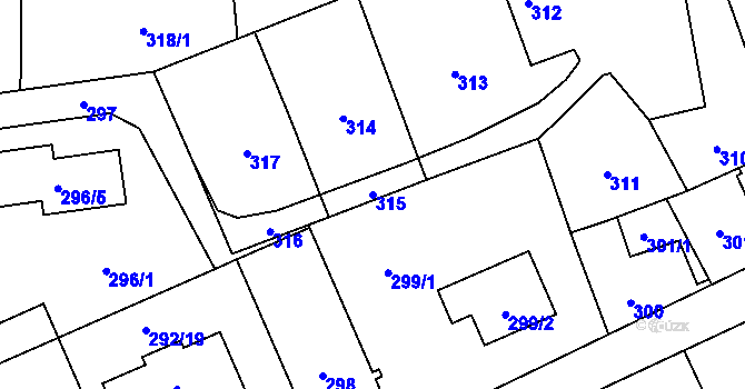 Parcela st. 315 v KÚ Hošťálkovice, Katastrální mapa