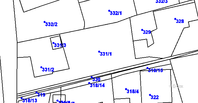 Parcela st. 331/1 v KÚ Hošťálkovice, Katastrální mapa