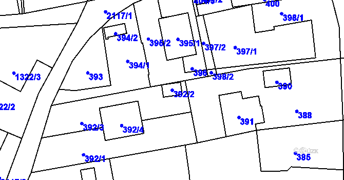Parcela st. 392/2 v KÚ Hošťálkovice, Katastrální mapa