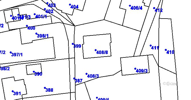 Parcela st. 408/8 v KÚ Hošťálkovice, Katastrální mapa
