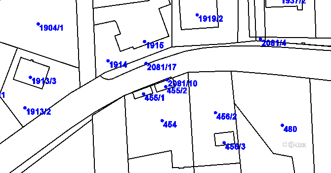 Parcela st. 455/2 v KÚ Hošťálkovice, Katastrální mapa