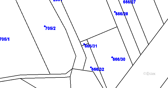 Parcela st. 666/31 v KÚ Hošťálkovice, Katastrální mapa
