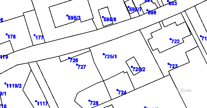 Parcela st. 725/1 v KÚ Hošťálkovice, Katastrální mapa