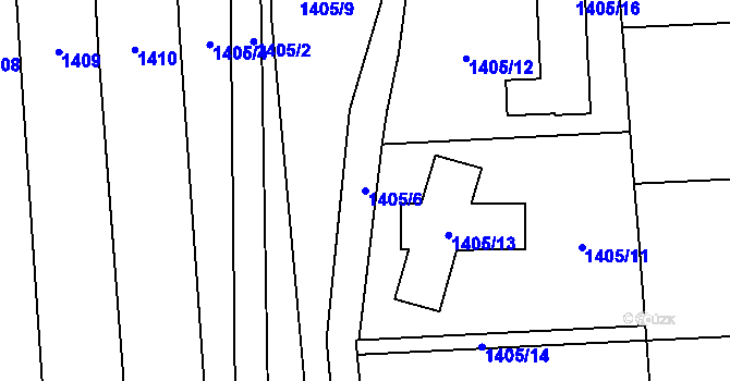 Parcela st. 1405/6 v KÚ Hošťálkovice, Katastrální mapa