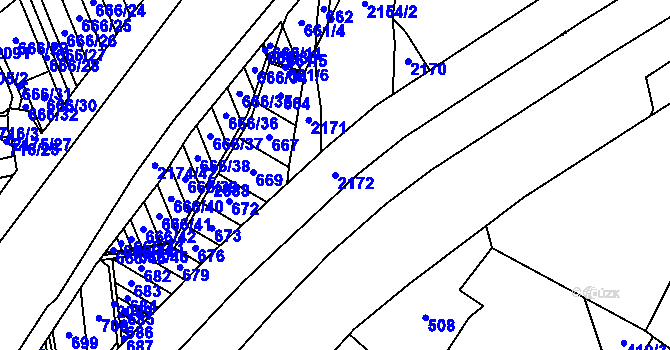 Parcela st. 2172 v KÚ Hošťálkovice, Katastrální mapa