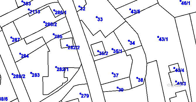 Parcela st. 35/2 v KÚ Hošťálkovice, Katastrální mapa