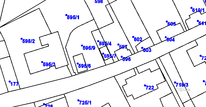 Parcela st. 595/7 v KÚ Hošťálkovice, Katastrální mapa