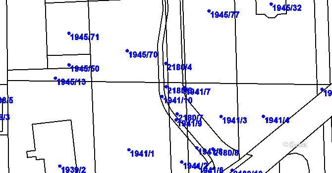 Parcela st. 2180/6 v KÚ Hošťálkovice, Katastrální mapa