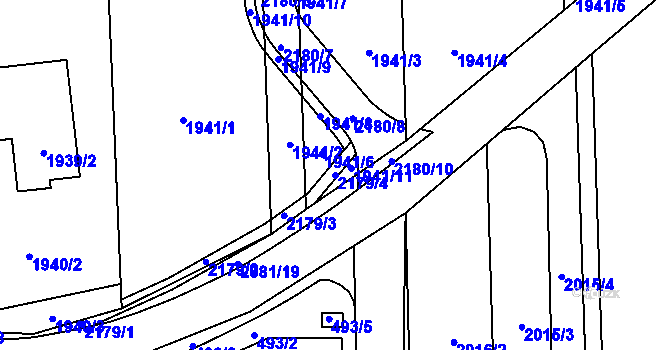 Parcela st. 2179/4 v KÚ Hošťálkovice, Katastrální mapa