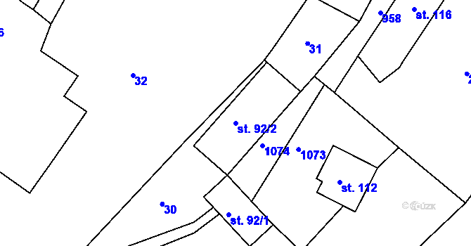 Parcela st. 92/2 v KÚ Hošťálkovy, Katastrální mapa