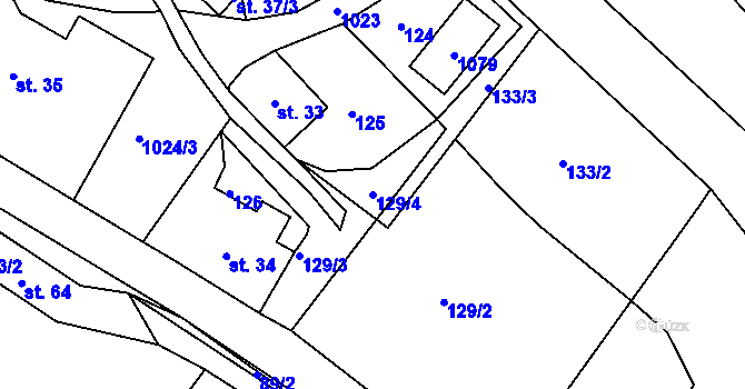Parcela st. 129/4 v KÚ Hošťálkovy, Katastrální mapa