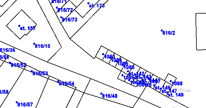 Parcela st. 1083 v KÚ Hošťálkovy, Katastrální mapa