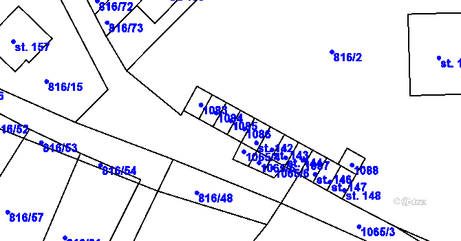 Parcela st. 1085 v KÚ Hošťálkovy, Katastrální mapa