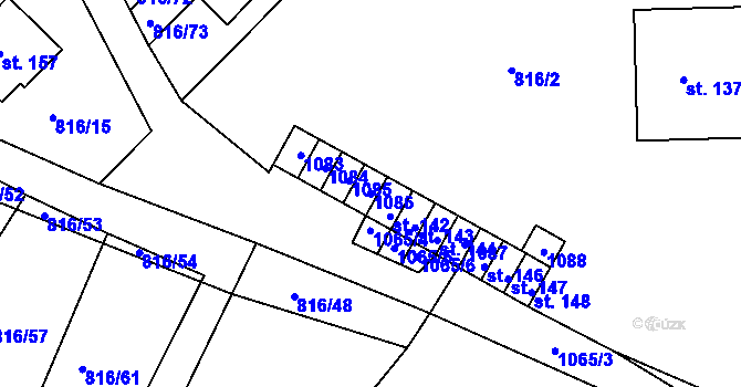 Parcela st. 1086 v KÚ Hošťálkovy, Katastrální mapa