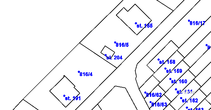 Parcela st. 204 v KÚ Hošťálkovy, Katastrální mapa