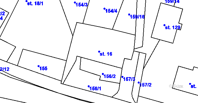 Parcela st. 16 v KÚ Hošťálkovy, Katastrální mapa