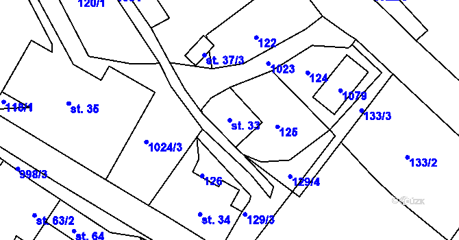 Parcela st. 33 v KÚ Hošťálkovy, Katastrální mapa