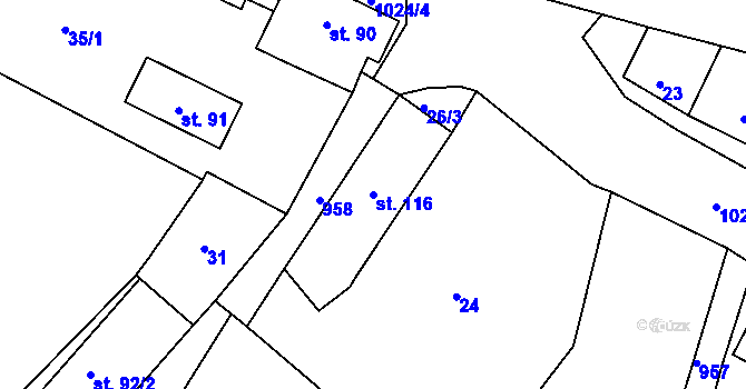 Parcela st. 116 v KÚ Hošťálkovy, Katastrální mapa