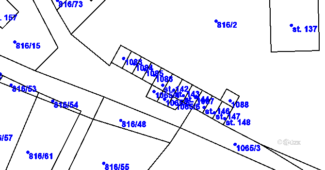 Parcela st. 142 v KÚ Hošťálkovy, Katastrální mapa
