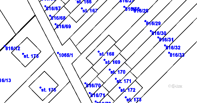 Parcela st. 168 v KÚ Hošťálkovy, Katastrální mapa