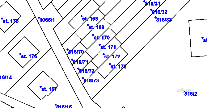 Parcela st. 172 v KÚ Hošťálkovy, Katastrální mapa