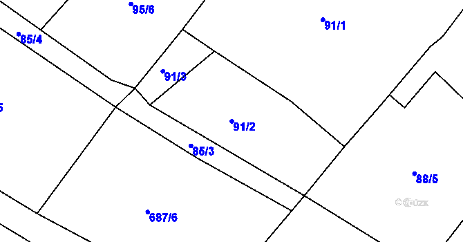 Parcela st. 91/2 v KÚ Hošťálkovy, Katastrální mapa