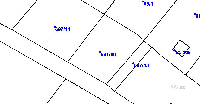 Parcela st. 687/10 v KÚ Hošťálkovy, Katastrální mapa