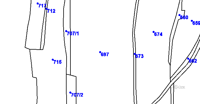 Parcela st. 697 v KÚ Hošťálkovy, Katastrální mapa
