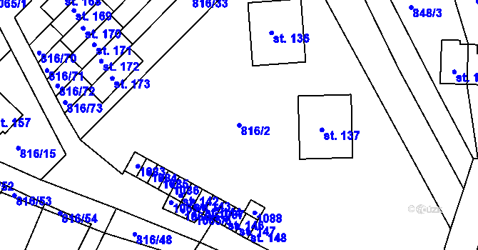 Parcela st. 816/2 v KÚ Hošťálkovy, Katastrální mapa