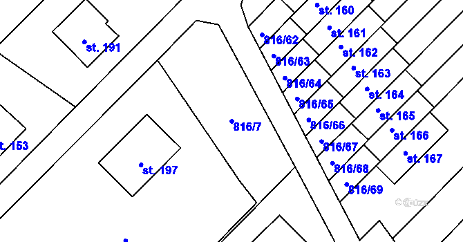 Parcela st. 816/7 v KÚ Hošťálkovy, Katastrální mapa
