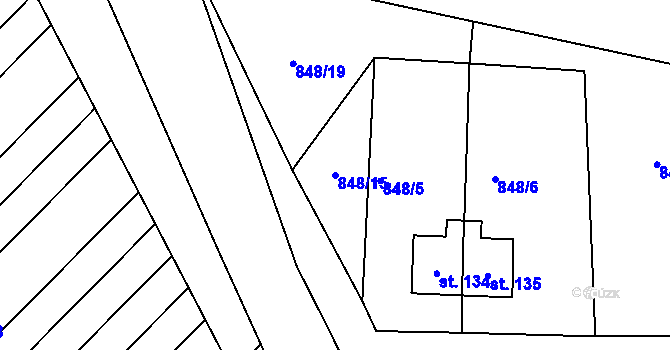 Parcela st. 848/15 v KÚ Hošťálkovy, Katastrální mapa