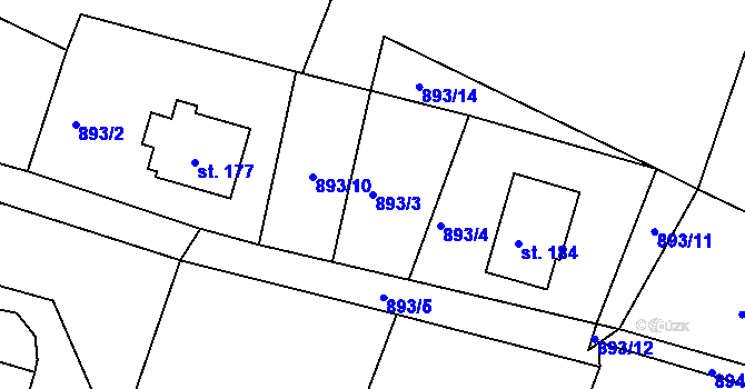 Parcela st. 893/3 v KÚ Hošťálkovy, Katastrální mapa