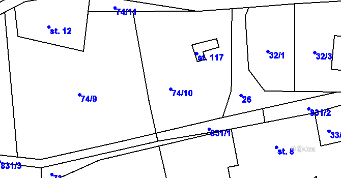 Parcela st. 74/10 v KÚ Staré Purkartice, Katastrální mapa