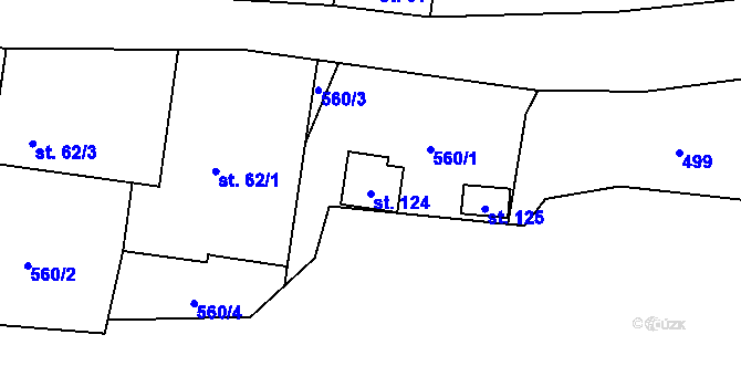 Parcela st. 124 v KÚ Staré Purkartice, Katastrální mapa