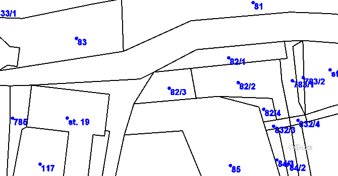 Parcela st. 82/3 v KÚ Staré Purkartice, Katastrální mapa