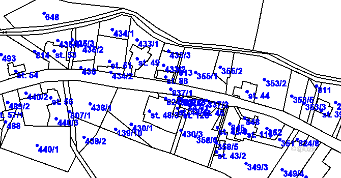 Parcela st. 837/1 v KÚ Staré Purkartice, Katastrální mapa