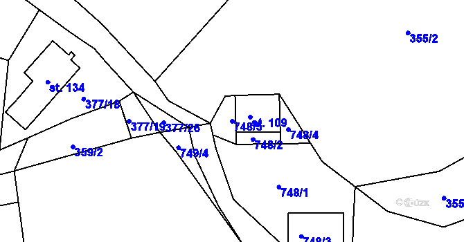 Parcela st. 748/5 v KÚ Staré Purkartice, Katastrální mapa