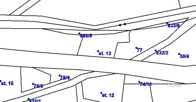 Parcela st. 13 v KÚ Staré Purkartice, Katastrální mapa