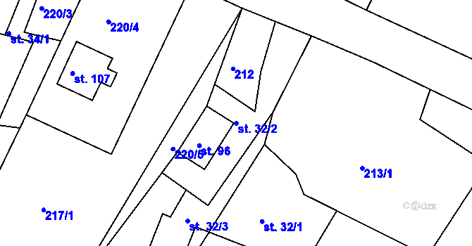 Parcela st. 32/2 v KÚ Staré Purkartice, Katastrální mapa
