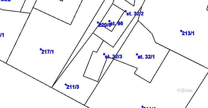 Parcela st. 32/3 v KÚ Staré Purkartice, Katastrální mapa