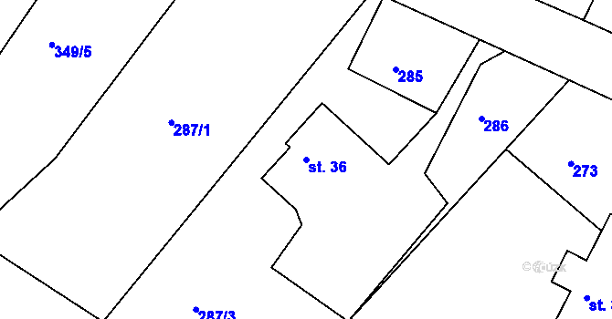 Parcela st. 36 v KÚ Staré Purkartice, Katastrální mapa