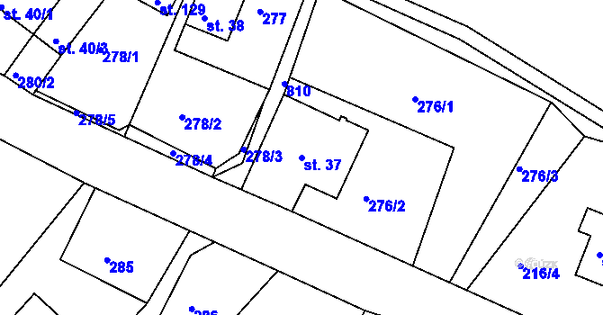 Parcela st. 37 v KÚ Staré Purkartice, Katastrální mapa
