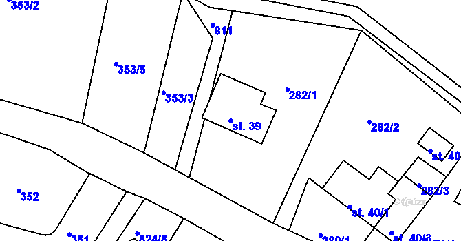 Parcela st. 39 v KÚ Staré Purkartice, Katastrální mapa